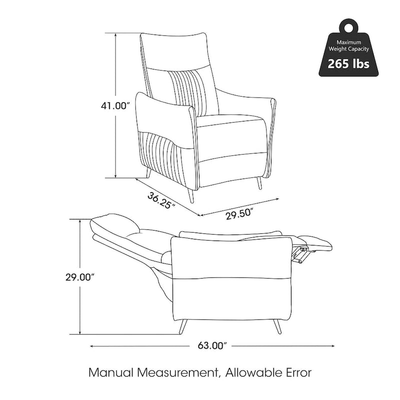 Lot de 2 fauteuils inclinables en tissu à dossier poussoir, dossier segmenté ergonomique de 41 po de haut, salon
