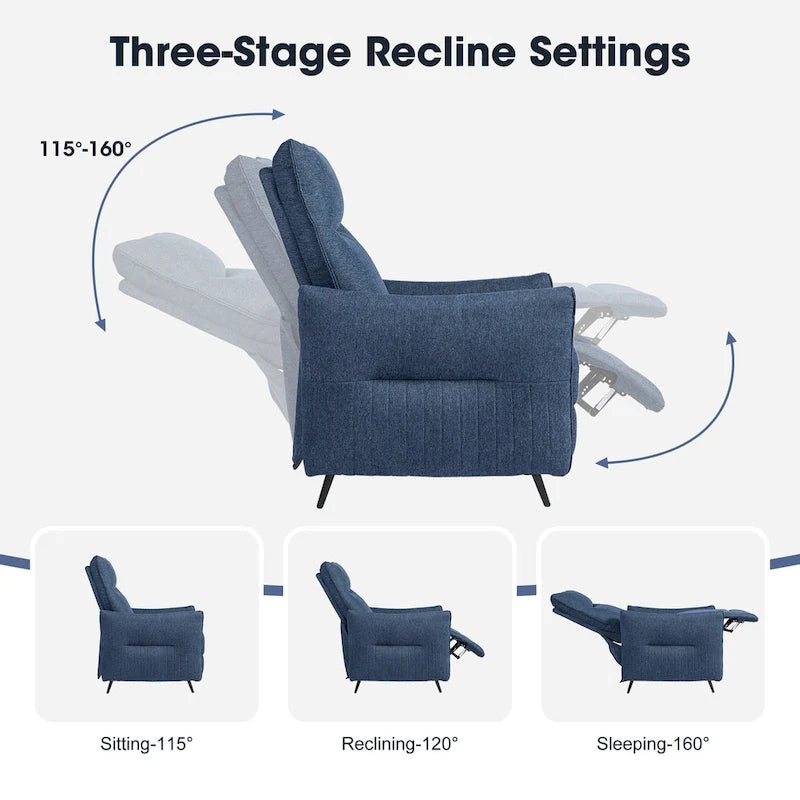 Lot de 2 fauteuils inclinables en tissu à dossier poussoir, dossier segmenté ergonomique de 41 po de haut, salon