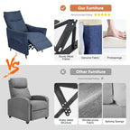 Lot de 2 fauteuils inclinables en tissu à dossier poussoir, dossier segmenté ergonomique de 41 po de haut, salon