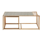 Ensemble de tables basses gigognes or champagne, plateau miroir texturé, style glamour pour salon