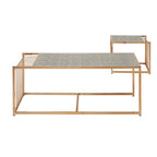 Ensemble de tables basses gigognes or champagne, plateau miroir texturé, style glamour pour salon