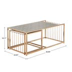 Ensemble de tables basses gigognes or champagne, plateau miroir texturé, style glamour pour salon