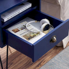 Tables de chevet modernes avec tiroir et pieds épingles, marron/bleu/noir/jaune, quatre options