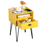 Tables de chevet modernes avec tiroir et pieds épingles, marron/bleu/noir/jaune, quatre options