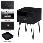 Tables de chevet modernes avec tiroir et pieds épingles, marron/bleu/noir/jaune, quatre options