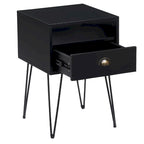 Tables de chevet modernes avec tiroir et pieds épingles, marron/bleu/noir/jaune, quatre options