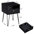 Tables de chevet modernes avec tiroir et pieds épingles, marron/bleu/noir/jaune, quatre options