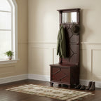 Molded Wooden Frame Hall Tree with Lift Top Box and Mirror Insert, Brown