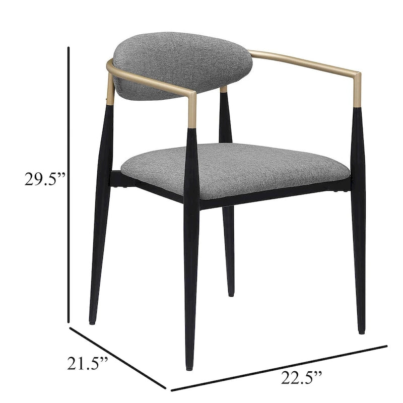 Ensemble de 2 fauteuils de salle à manger Exis, tissu gris moderne, métal noir élégant