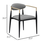Ensemble de 2 fauteuils de salle à manger Exis, tissu gris moderne, métal noir élégant