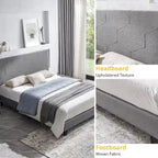 Lit plateforme tapissé Queen Size avec support à lattes en bois pour chambre à coucher