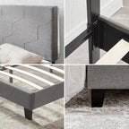Lit plateforme tapissé Queen Size avec support à lattes en bois pour chambre à coucher