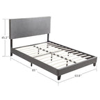 Lit plateforme tapissé Queen Size avec support à lattes en bois pour chambre à coucher