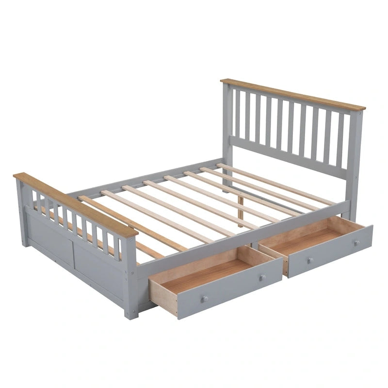 Lit plateforme Queen en bois avec tiroirs, tête de lit et pied de lit