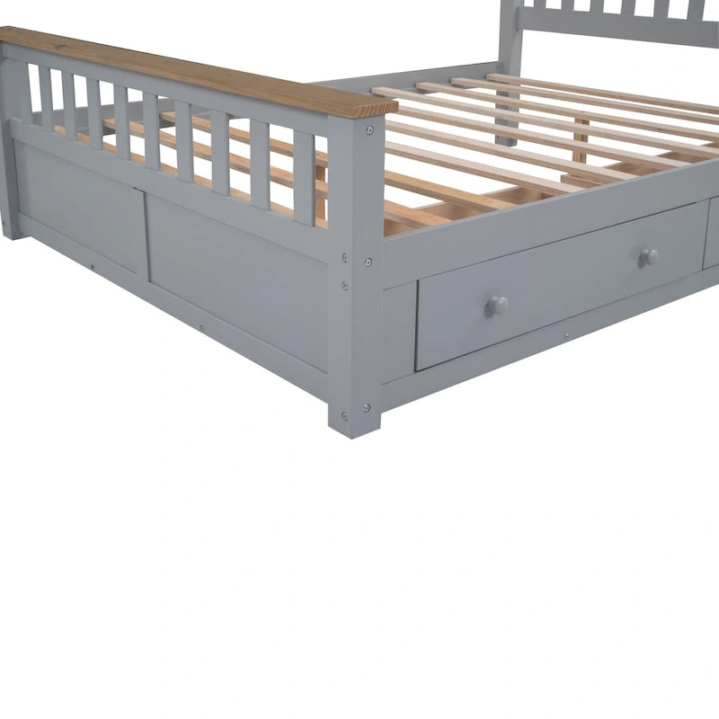 Lit plateforme Queen en bois avec tiroirs, tête de lit et pied de lit
