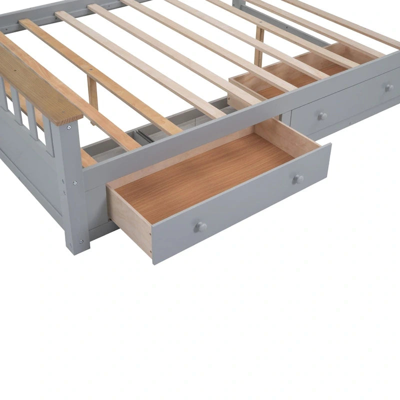 Lit plateforme Queen en bois avec tiroirs, tête de lit et pied de lit