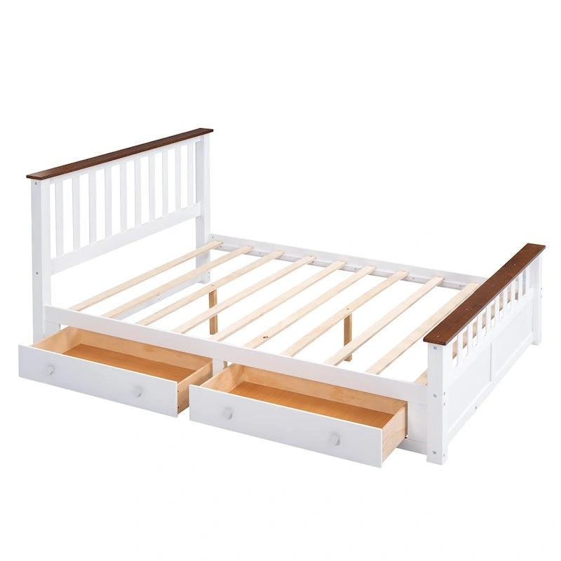Lit plateforme Queen en bois avec tiroirs, tête de lit et pied de lit