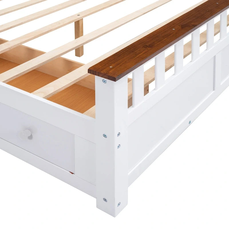 Lit plateforme Queen en bois avec tiroirs, tête de lit et pied de lit