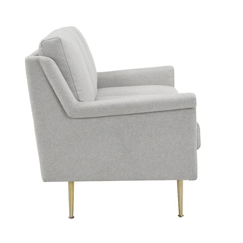 Canapé 3 places moderne en tissu gris avec pieds en métal doré pour salon