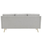 Canapé 3 places moderne en tissu gris avec pieds en métal doré pour salon
