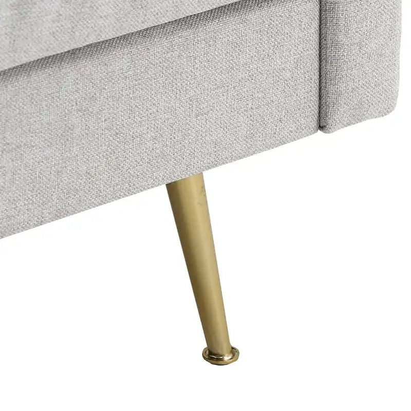 Canapé 3 places moderne en tissu gris avec pieds en métal doré pour salon