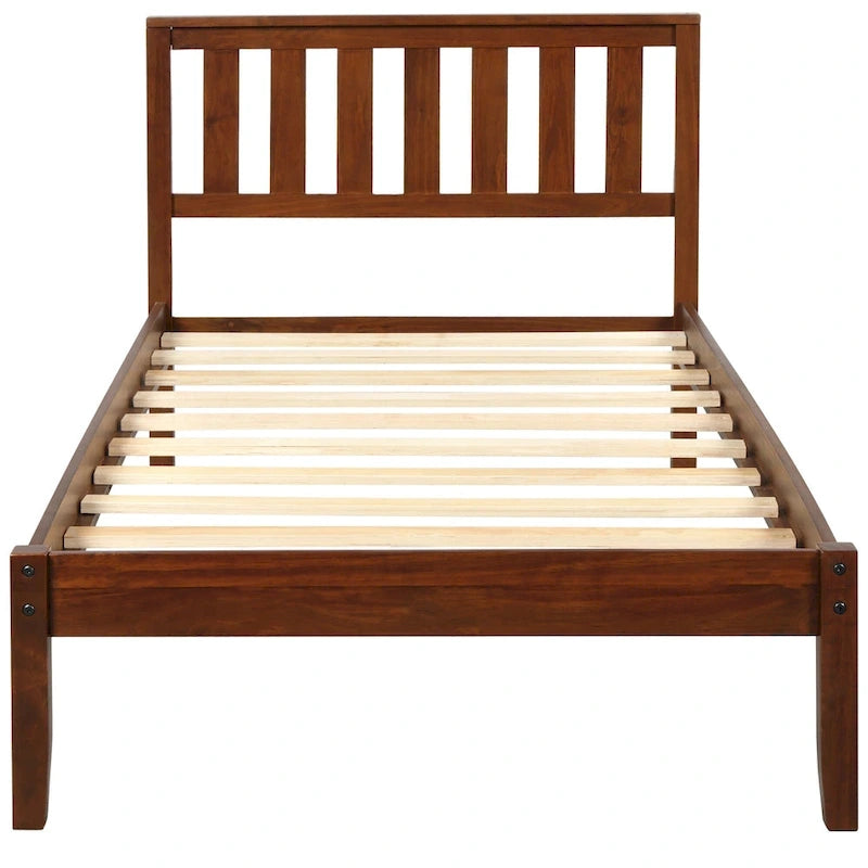 Lit plateforme en bois avec tête de lit/support à lattes en bois. Jumeau (Noyer)