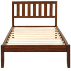 Lit plateforme en bois avec tête de lit/support à lattes en bois. Jumeau (Noyer)