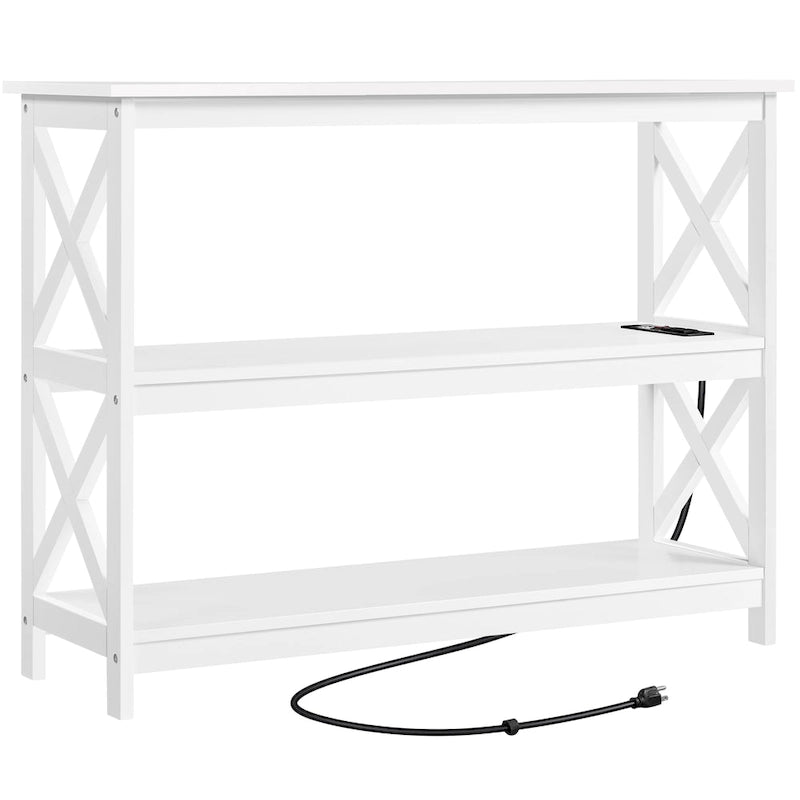 Table console à 3 niveaux en bois avec prise de courant, table d'appoint de canapé pour salon et entrée