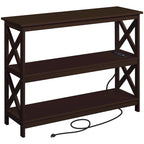 Table console à 3 niveaux en bois avec prise de courant, table d'appoint de canapé pour salon et entrée