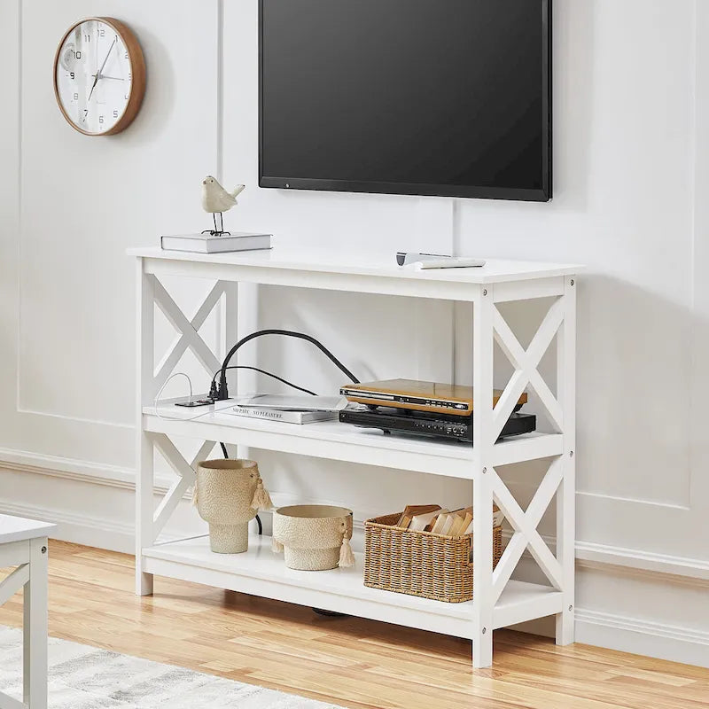 Table console à 3 niveaux en bois avec prise de courant, table d'appoint de canapé pour salon et entrée
