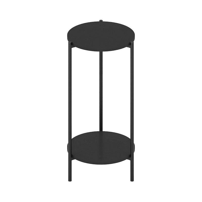 Table d'appoint ronde moderne à 2 niveaux avec pieds en métal robustes, finition Americano
