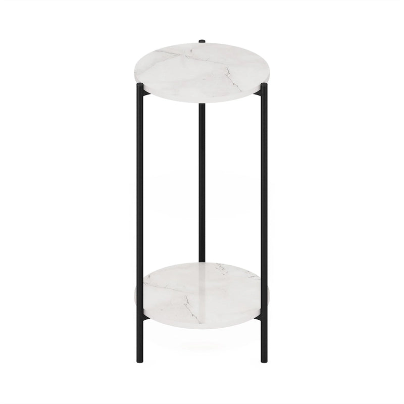 Table d'appoint ronde moderne à 2 niveaux avec pieds en métal robustes, finition Americano