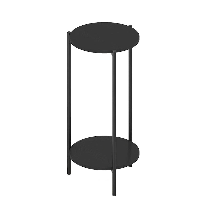 Table d'appoint ronde moderne à 2 niveaux avec pieds en métal robustes, finition Americano