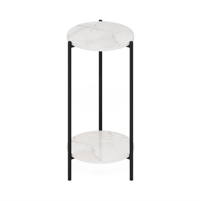 Table d'appoint ronde moderne à 2 niveaux avec pieds en métal robustes, finition Americano