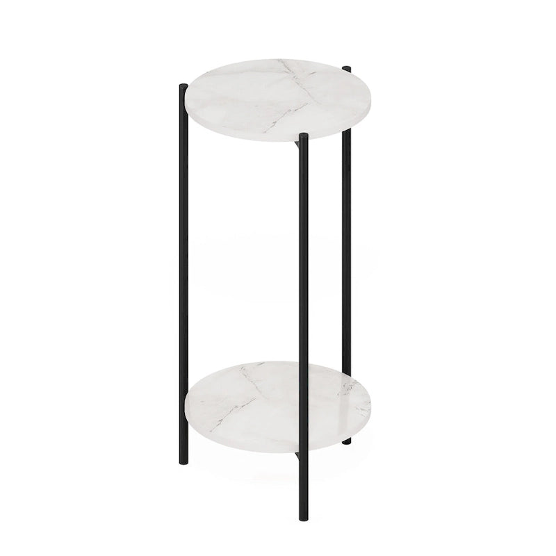 Table d'appoint ronde moderne à 2 niveaux avec pieds en métal robustes, finition Americano