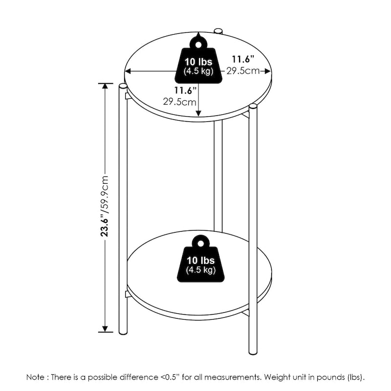 Table d'appoint ronde moderne à 2 niveaux avec pieds en métal robustes, finition Americano