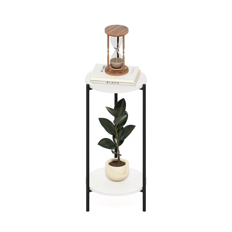 Table d'appoint ronde moderne à 2 niveaux avec pieds en métal robustes, finition Americano