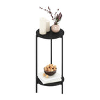 Table d'appoint ronde moderne à 2 niveaux avec pieds en métal robustes, finition Americano