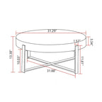 31.29Table Basse Ronde Moderne Rétro avec Plateau en Bois de Sapin et Piètement en Métal à Pieds Croisés