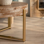 31.29Table Basse Ronde Moderne Rétro avec Plateau en Bois de Sapin et Piètement en Métal à Pieds Croisés