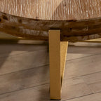 31.29Table Basse Ronde Moderne Rétro avec Plateau en Bois de Sapin et Piètement en Métal à Pieds Croisés