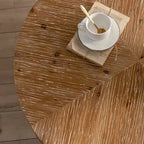 31.29Table Basse Ronde Moderne Rétro avec Plateau en Bois de Sapin et Piètement en Métal à Pieds Croisés