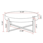 31.29Table Basse Ronde Moderne Rétro avec Plateau en Bois de Sapin et Piètement en Métal à Pieds Croisés