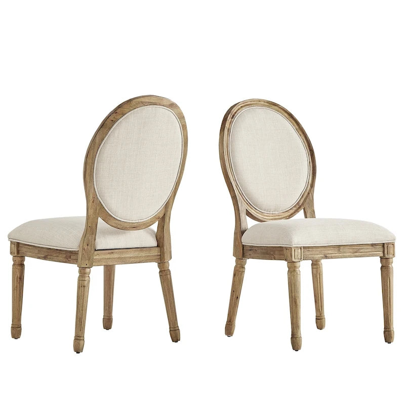 Lot de 2 chaises de salle à manger rondes en lin et bois, style bohème naturel, chaise de salle à manger