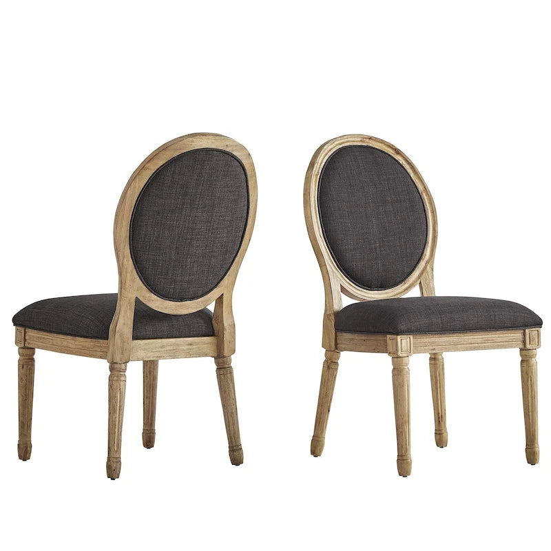 Lot de 2 chaises de salle à manger rondes en lin et bois, style bohème naturel, chaise de salle à manger
