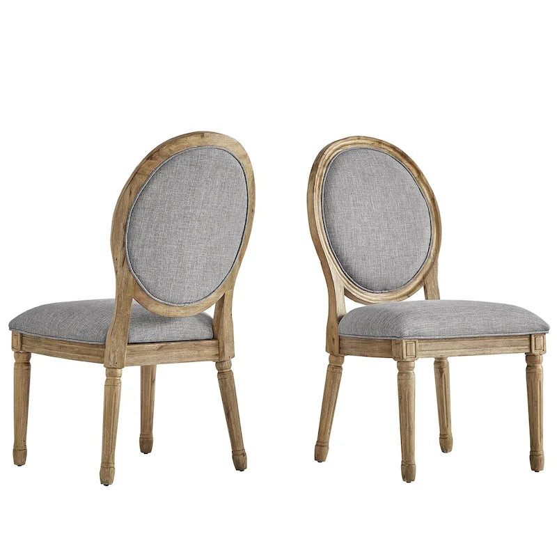Lot de 2 chaises de salle à manger rondes en lin et bois, style bohème naturel, chaise de salle à manger