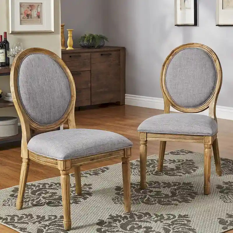 Lot de 2 chaises de salle à manger rondes en lin et bois, style bohème naturel, chaise de salle à manger