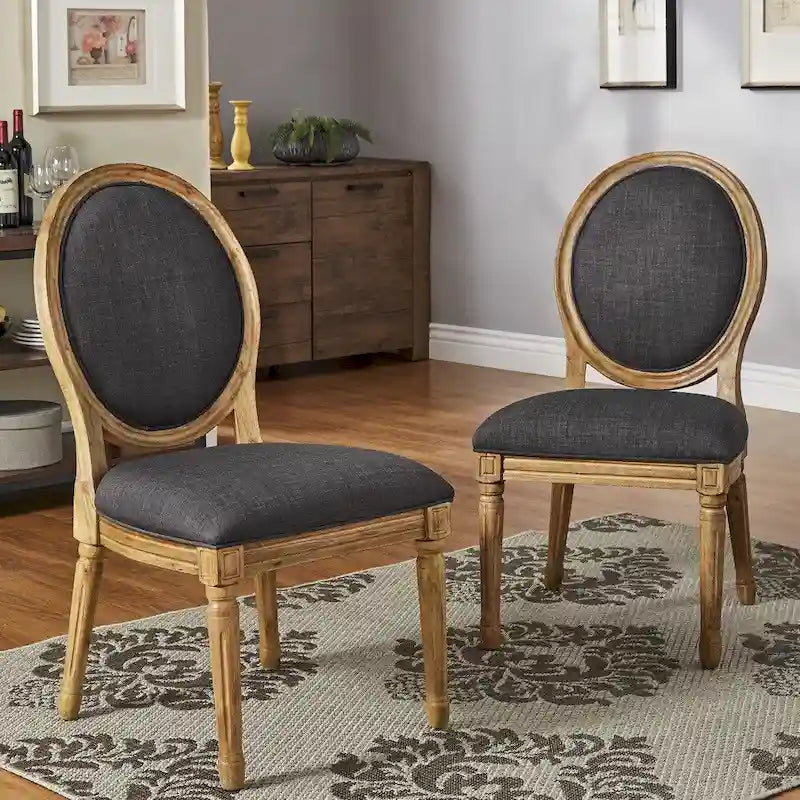 Lot de 2 chaises de salle à manger rondes en lin et bois, style bohème naturel, chaise de salle à manger