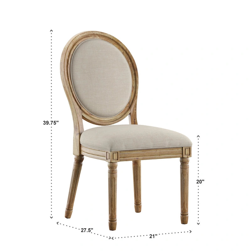 Lot de 2 chaises de salle à manger rondes en lin et bois, style bohème naturel, chaise de salle à manger