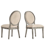 Lot de 2 chaises de salle à manger rondes en lin et bois, style bohème naturel, chaise de salle à manger